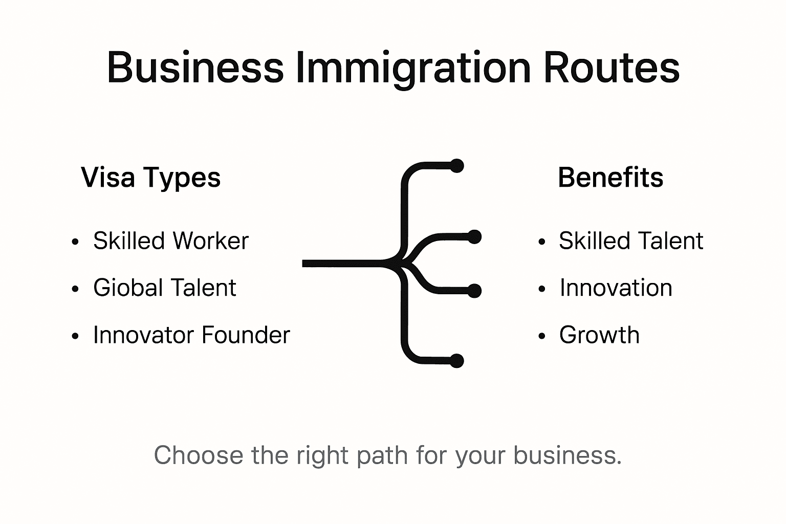 Infographic showing UK immigration routes and benefits