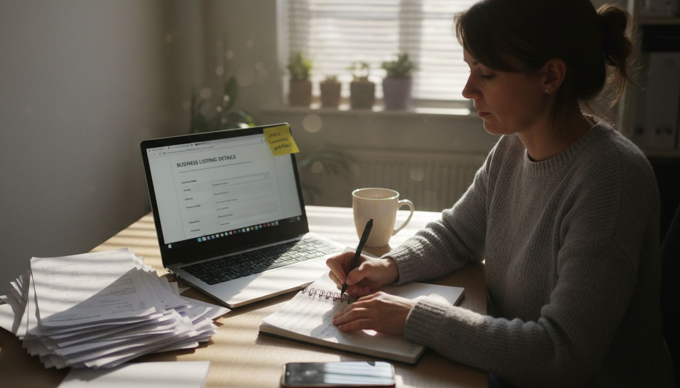 Business manager auditing online listings