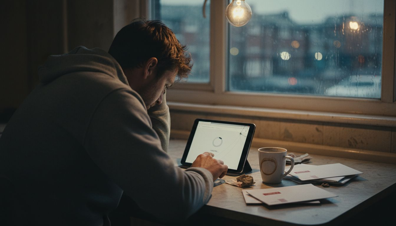 Man waits for website to load on tablet