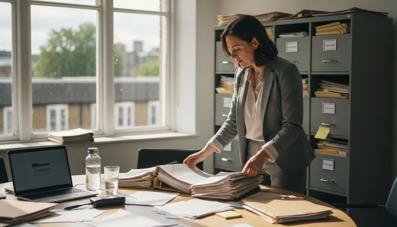 Office manager organizing contract paperwork