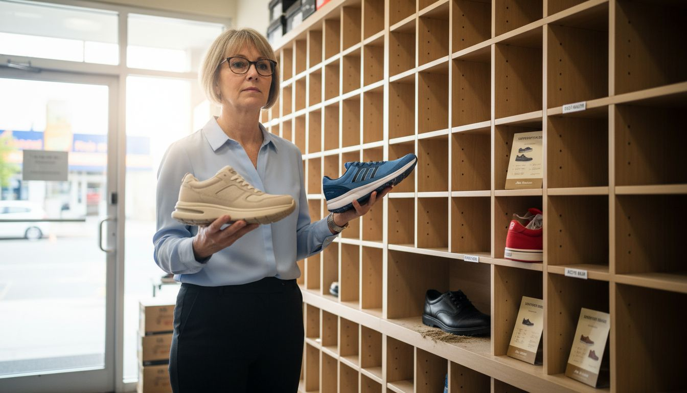 Customer comparing orthopedic and standard shoes