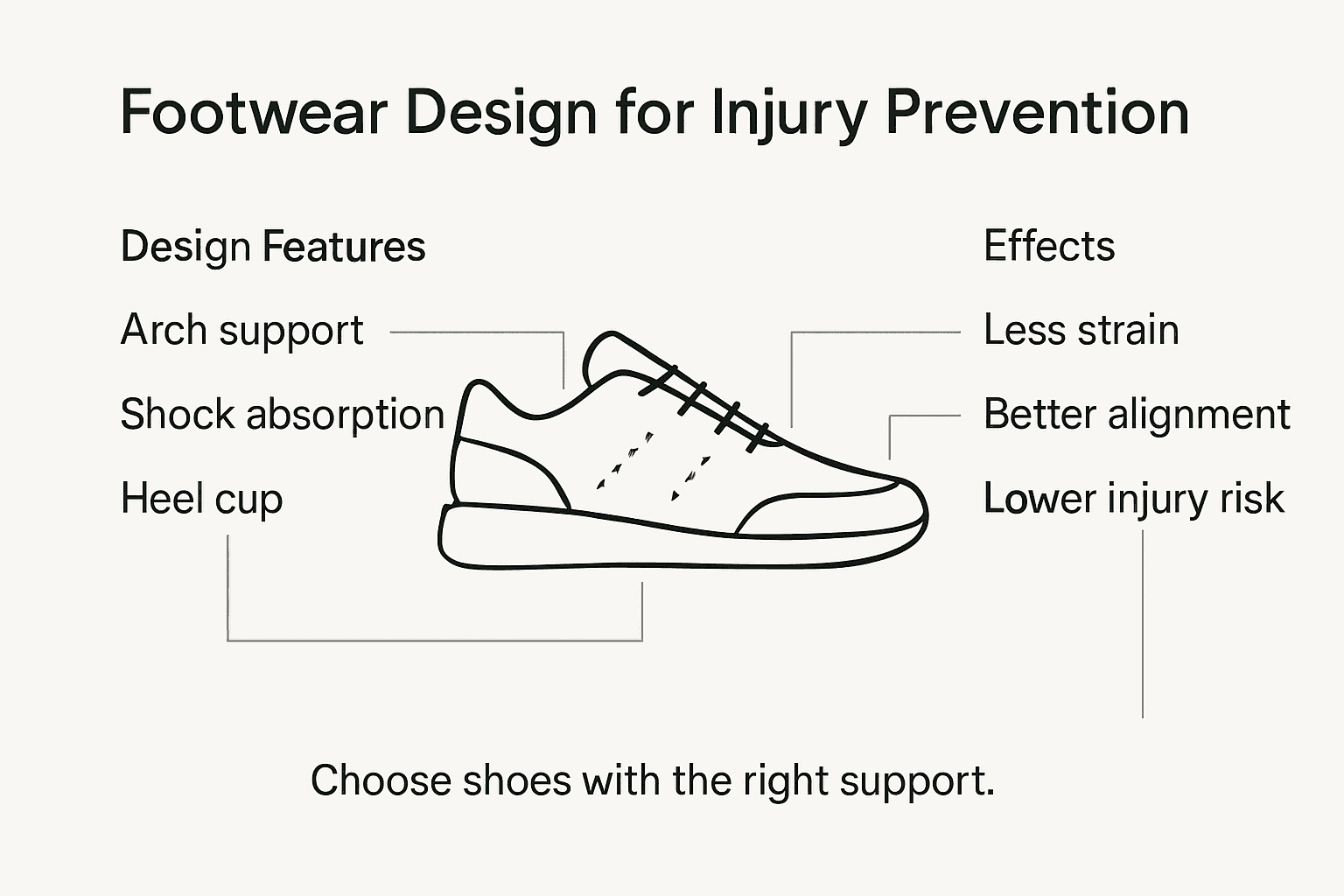 Infographic showing footwear design features and injury benefits