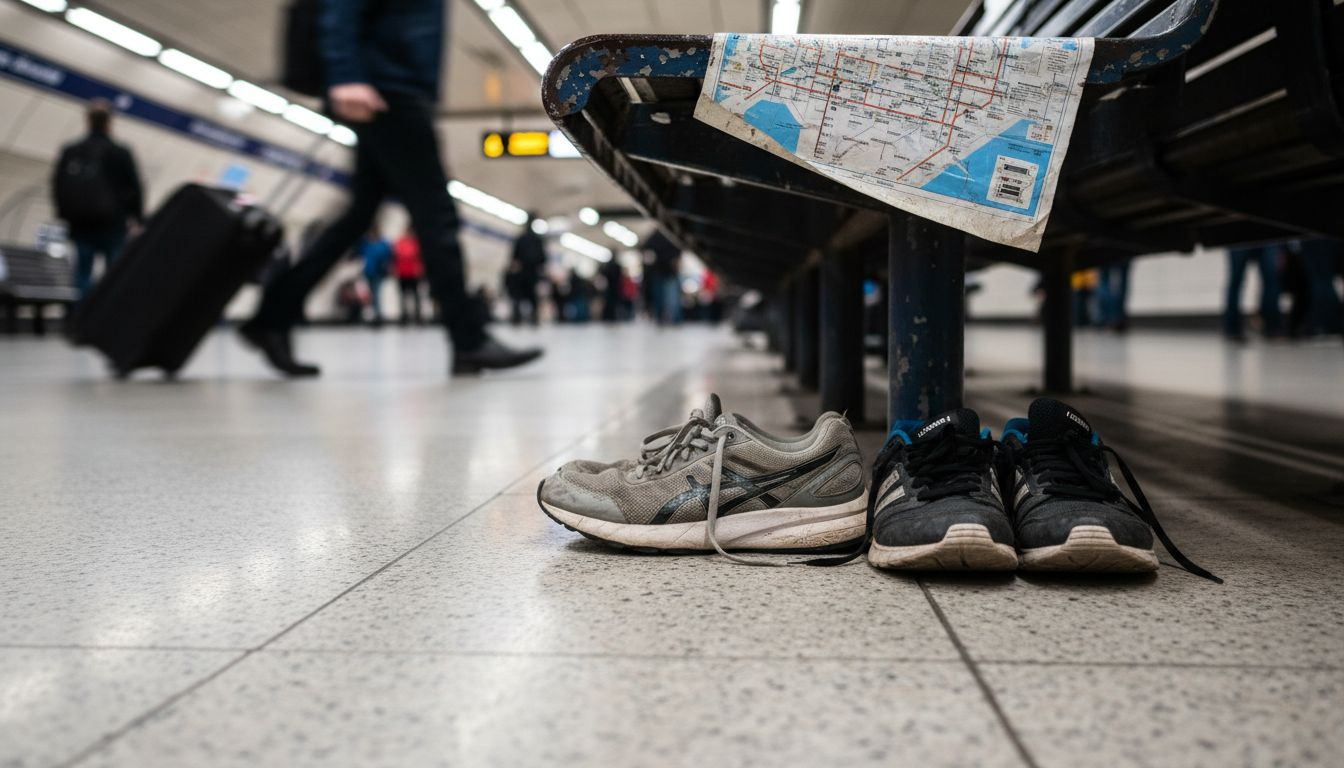 Various urban footwear styles in subway station