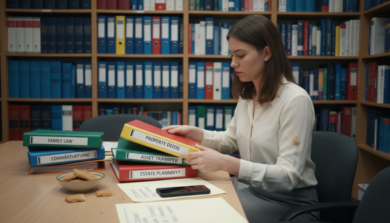 Client preparing documents for solicitor