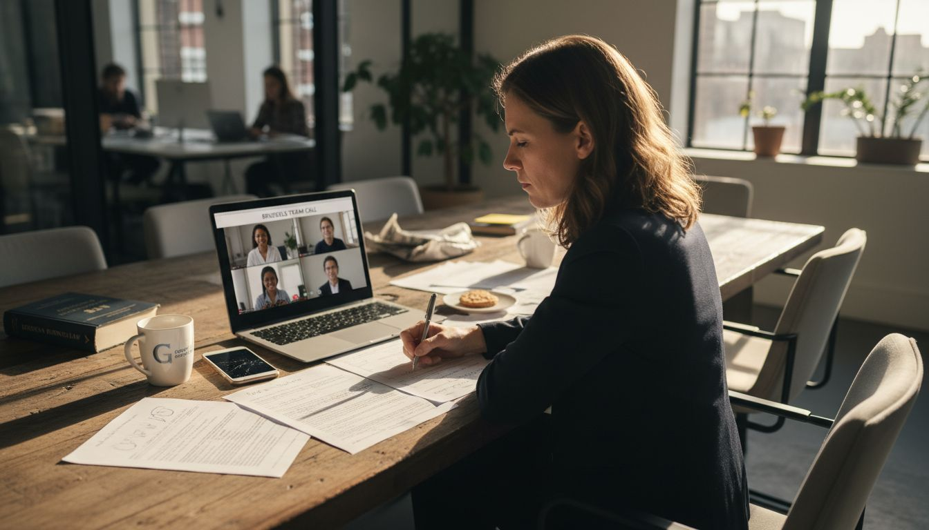 Business manager video calls for cross-border legal advice