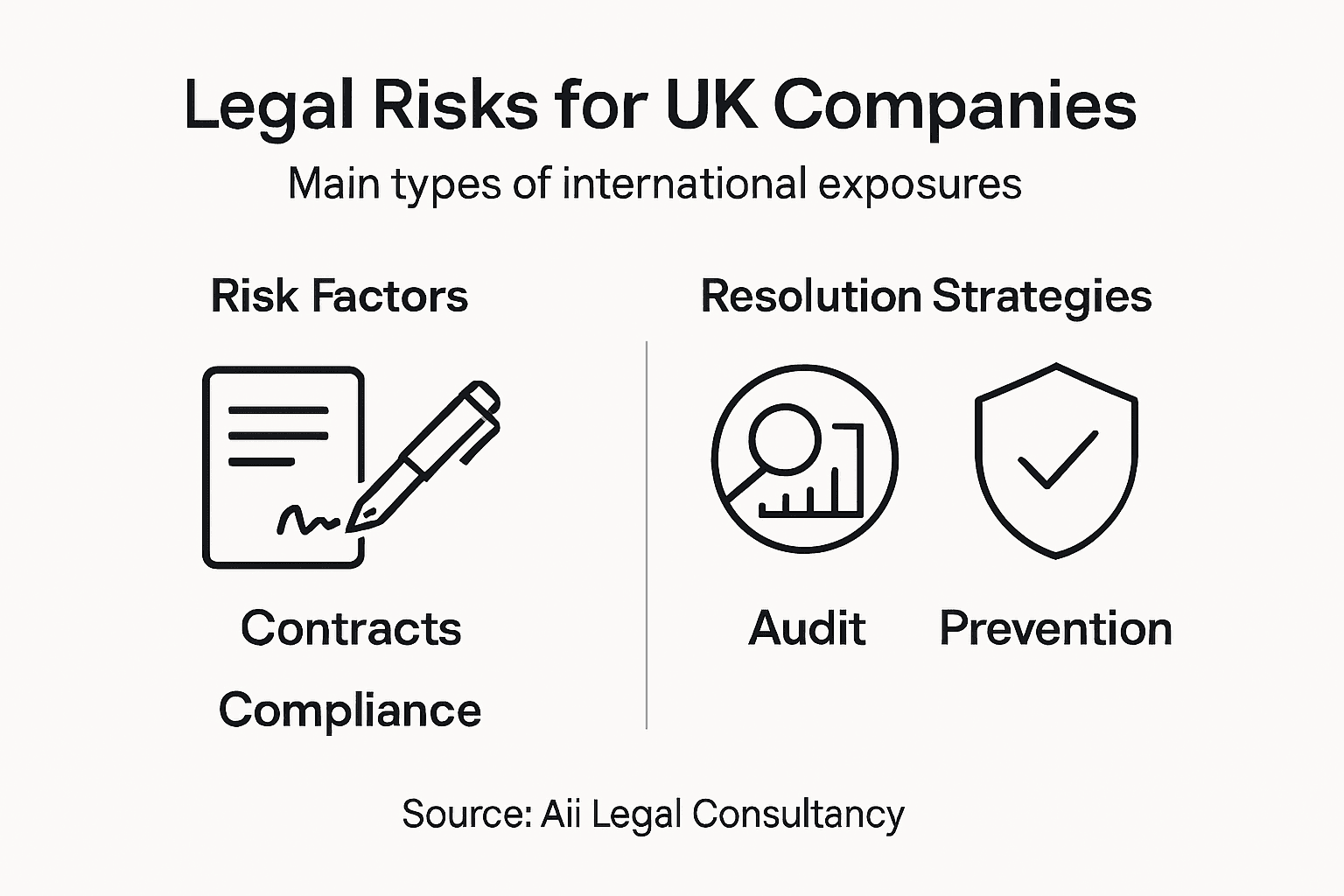 Infographic showing UK international legal risks and solutions