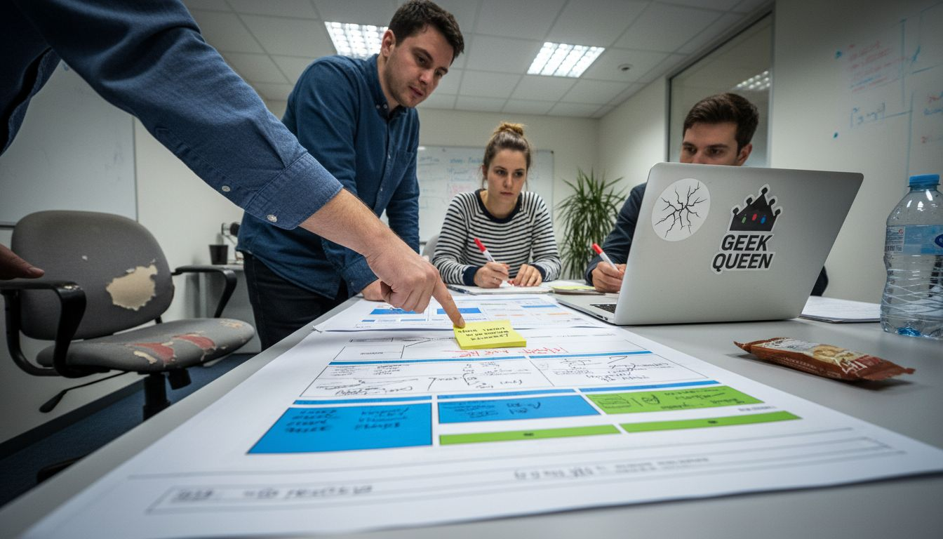 Team reviewing website prototype together