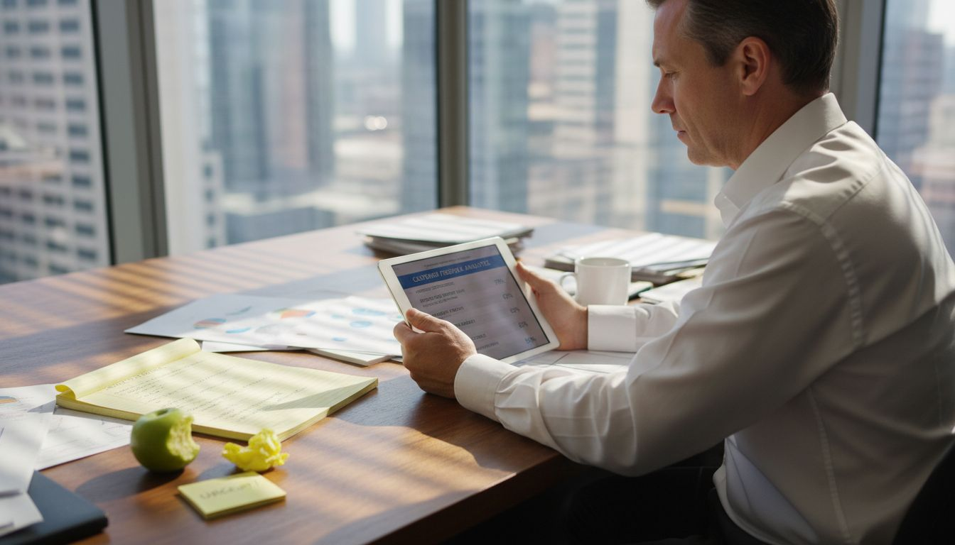 Manager reviewing customer feedback on tablet