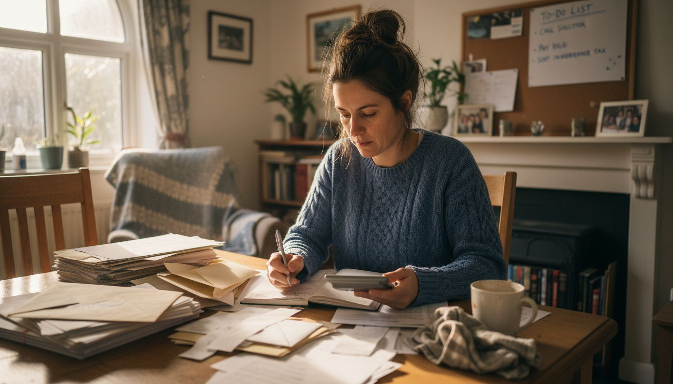 Executor organizing estate valuation paperwork