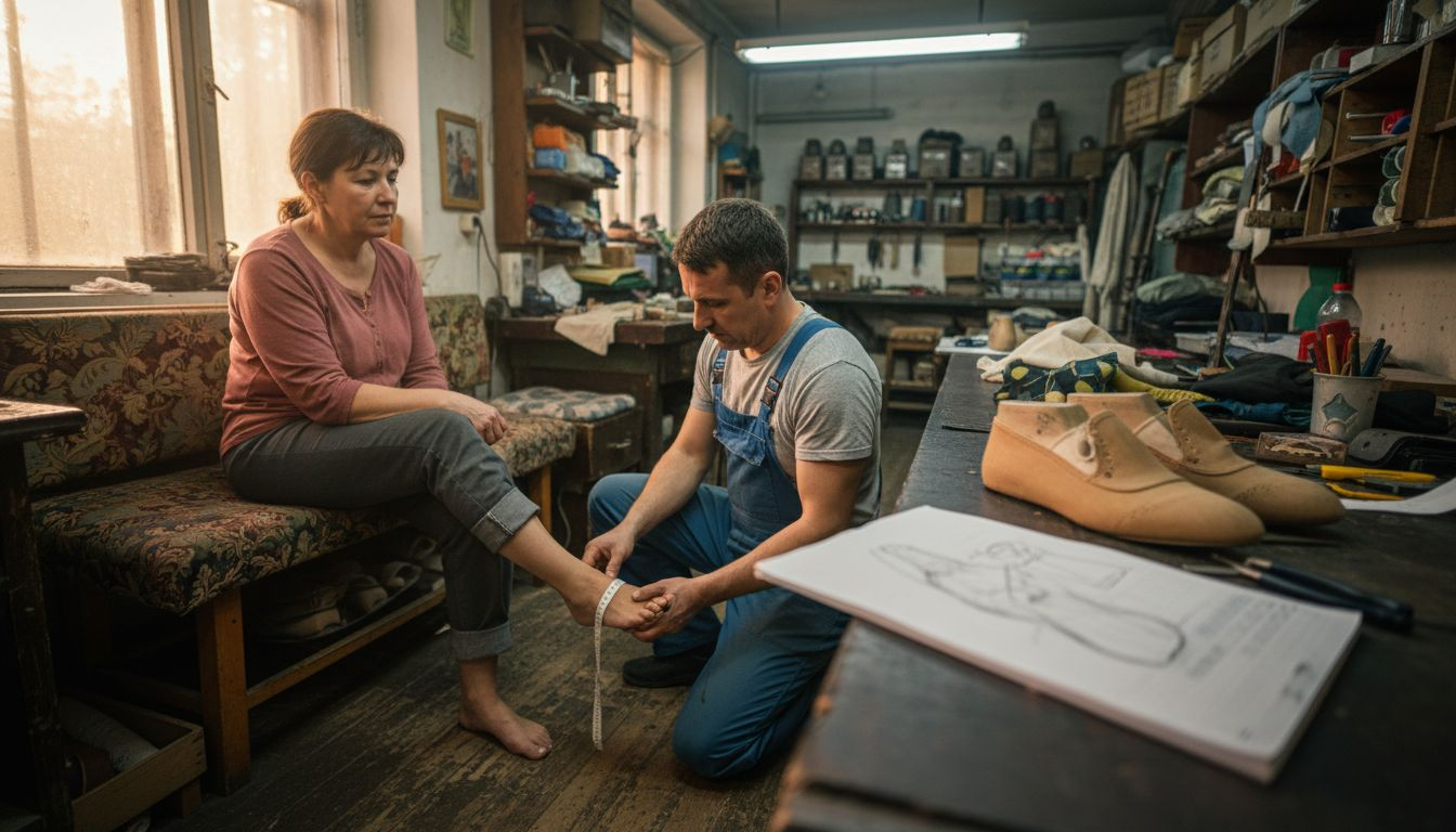Technician custom fitting orthopedic shoes
