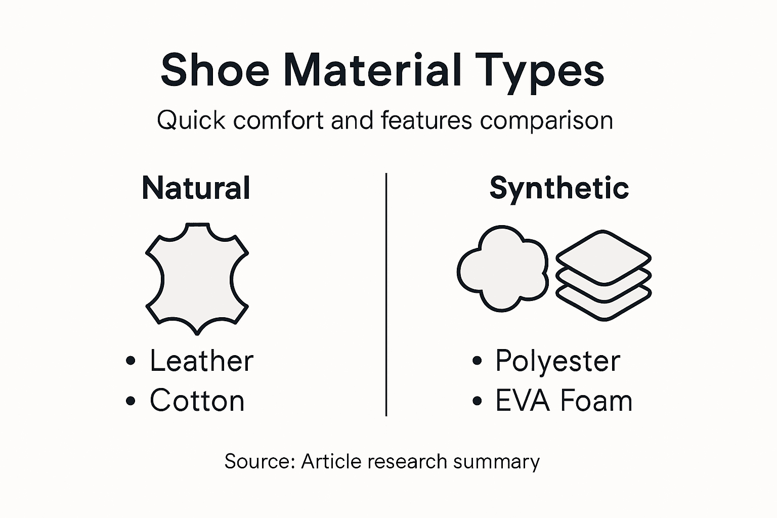 Infographic comparing shoe materials natural versus synthetic