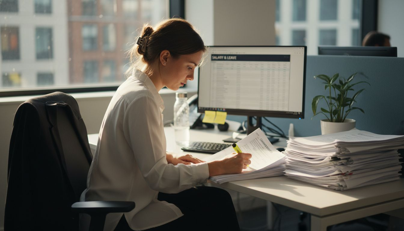 Employee highlighting key contract clauses at desk