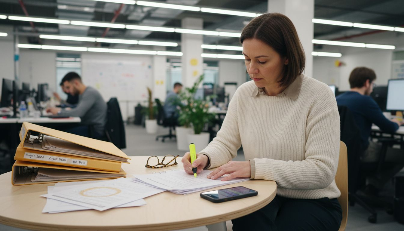 Manager reviewing and highlighting contract risks