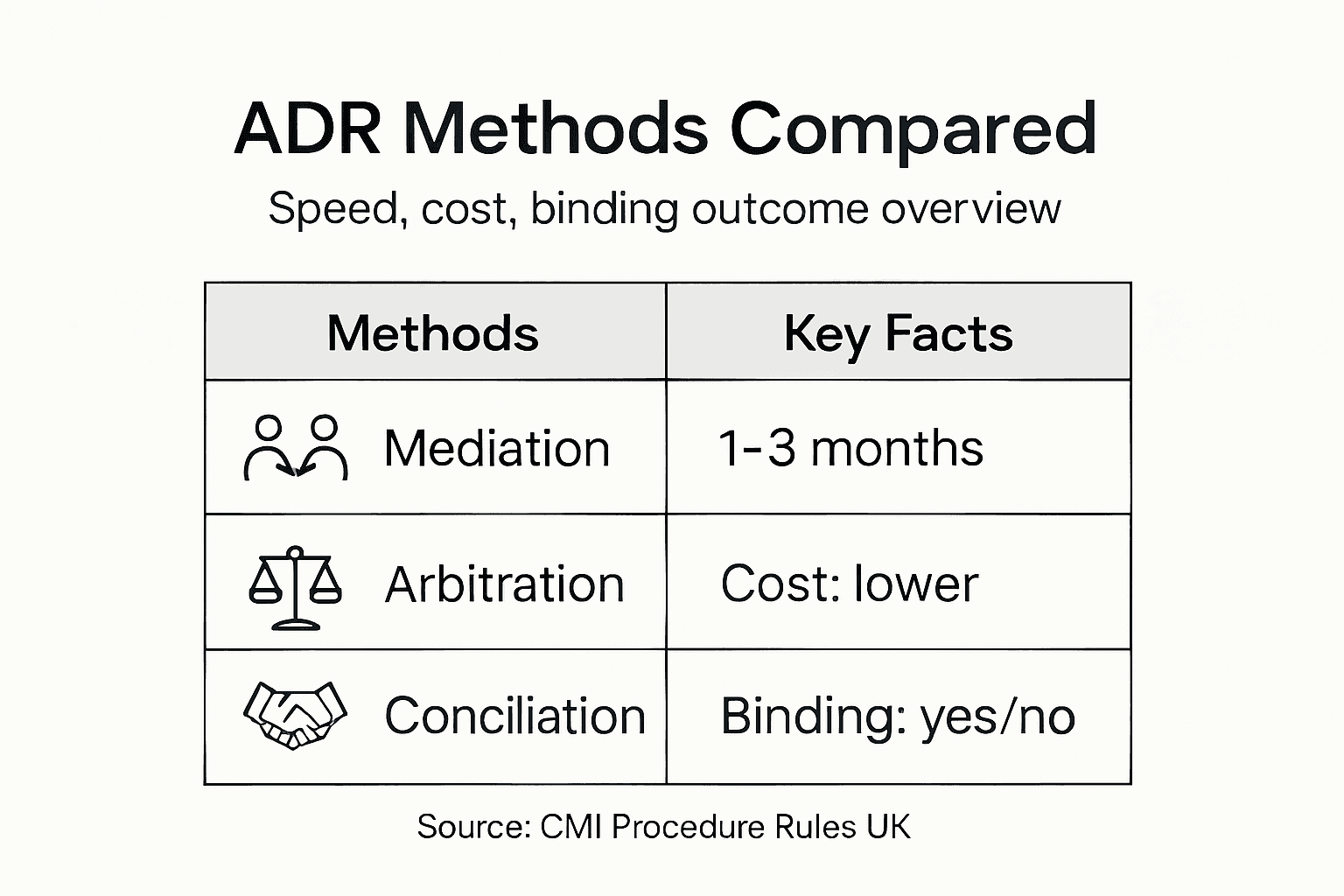 Infographic comparing ADR methods and features