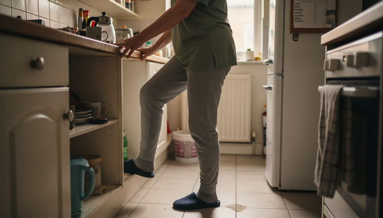 Woman with diabetes puts on anti-slip slippers