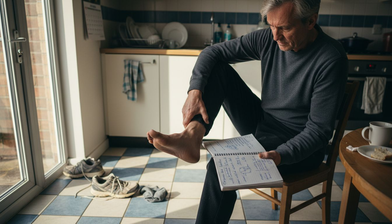 Man assessing foot for shoe fit