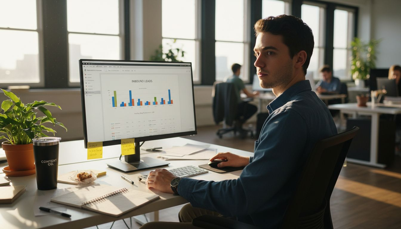 Marketer analyzing inbound lead data