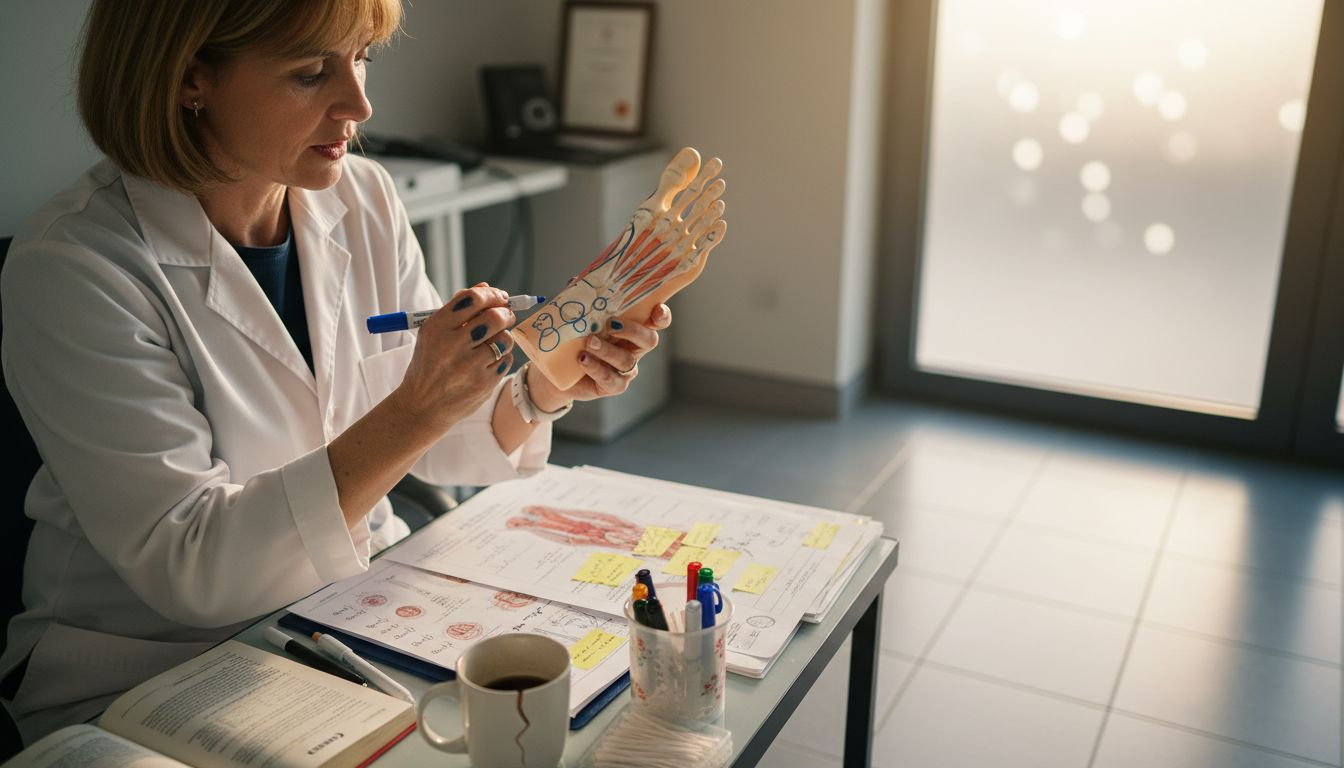 Podiatrist demonstrating foot model anatomy