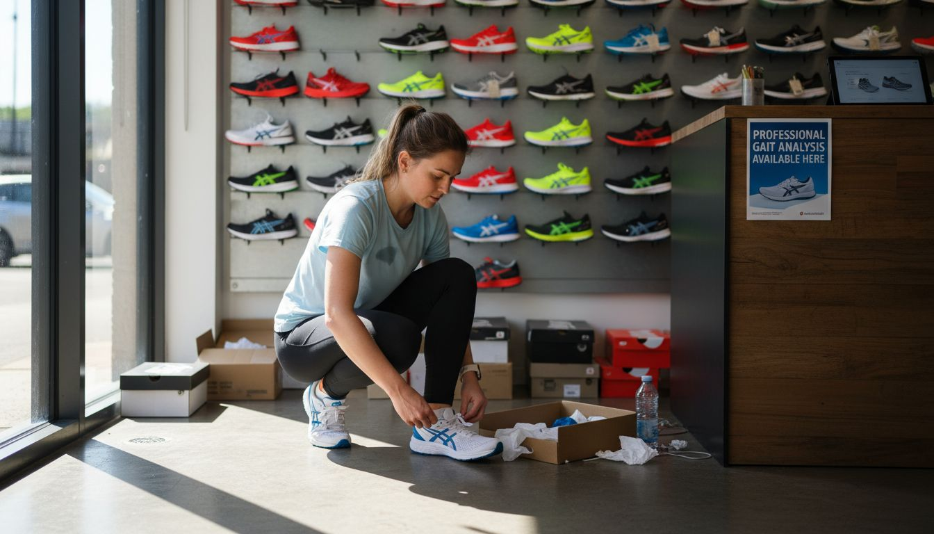 Shopper trying stability shoes in store