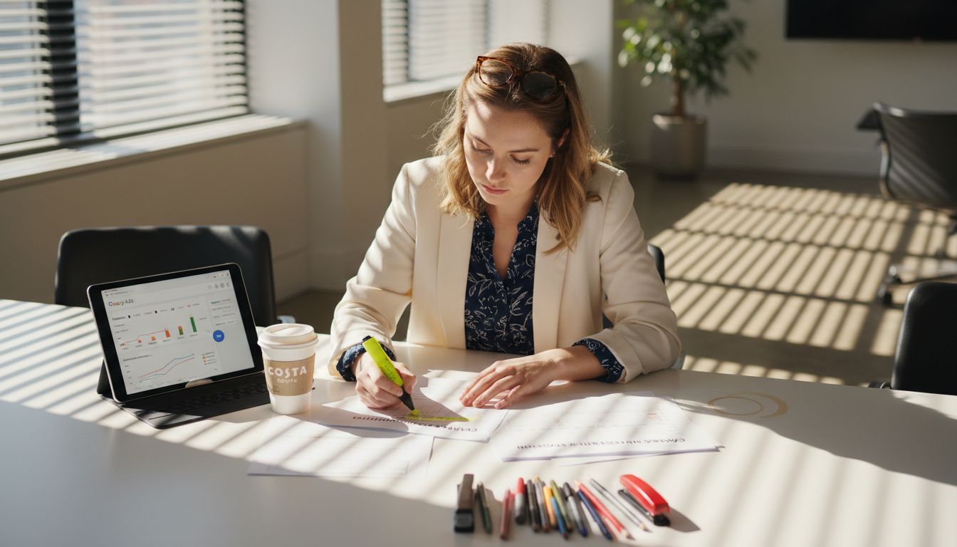 Marketer highlighting PPC advertising keywords