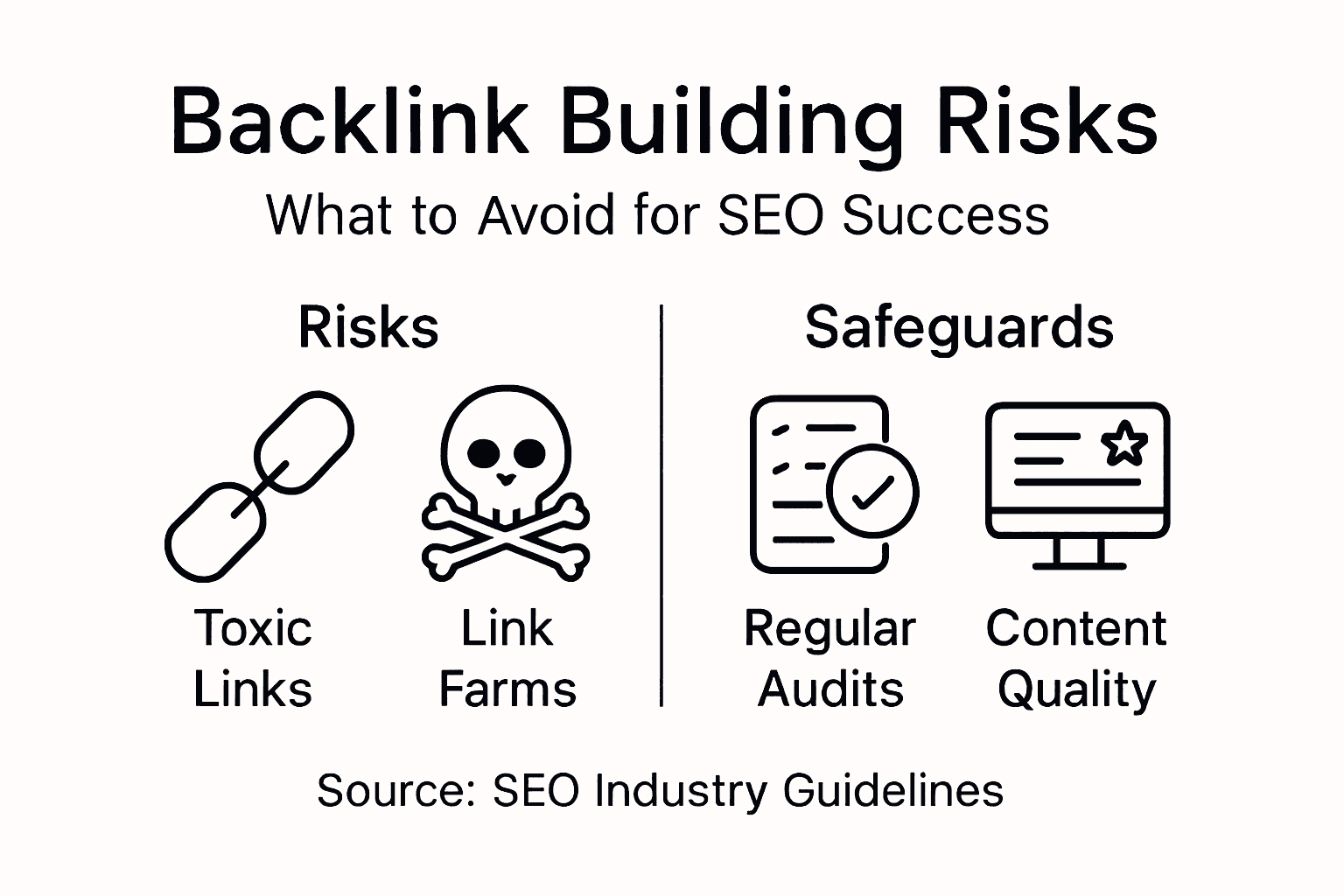 Infographic highlighting backlink building risks and safeguards