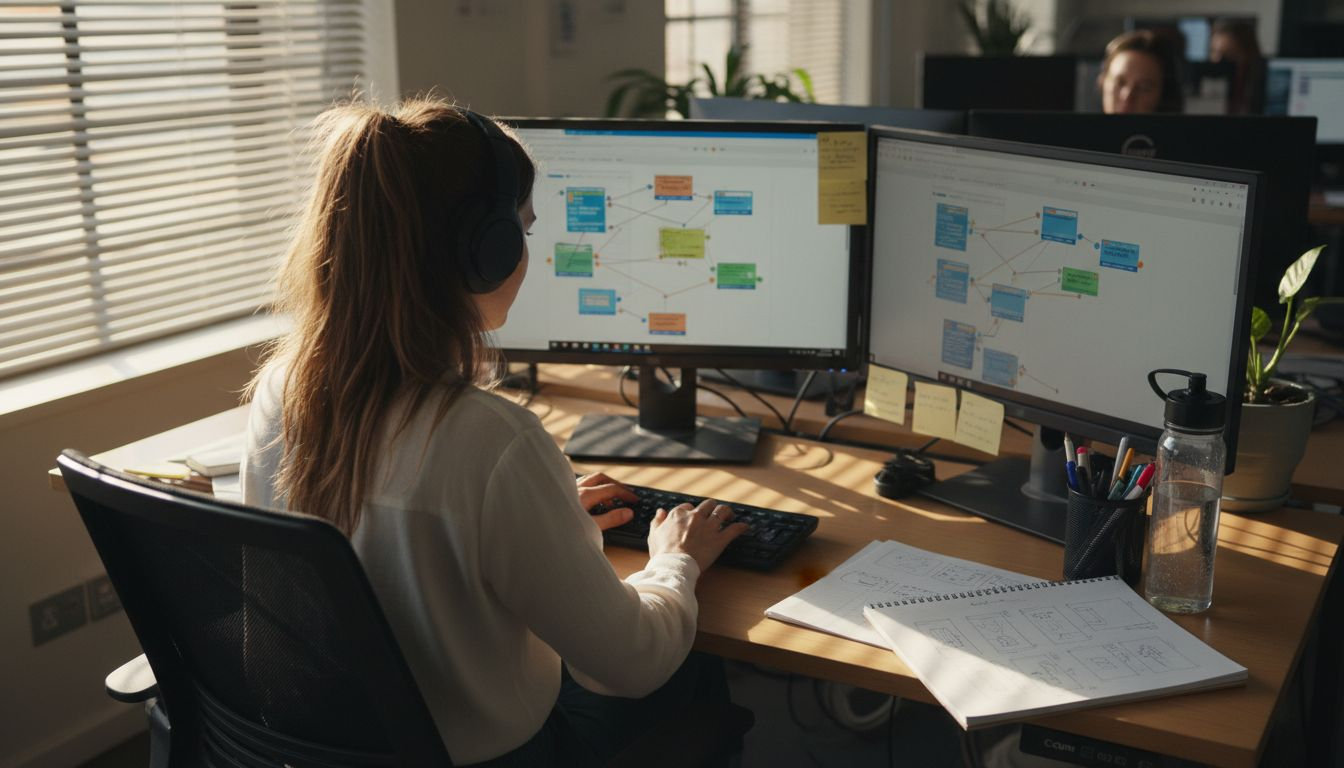 Web designer sorting digital website structure