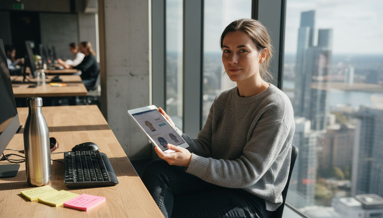 Person testing ecommerce interface at workspace