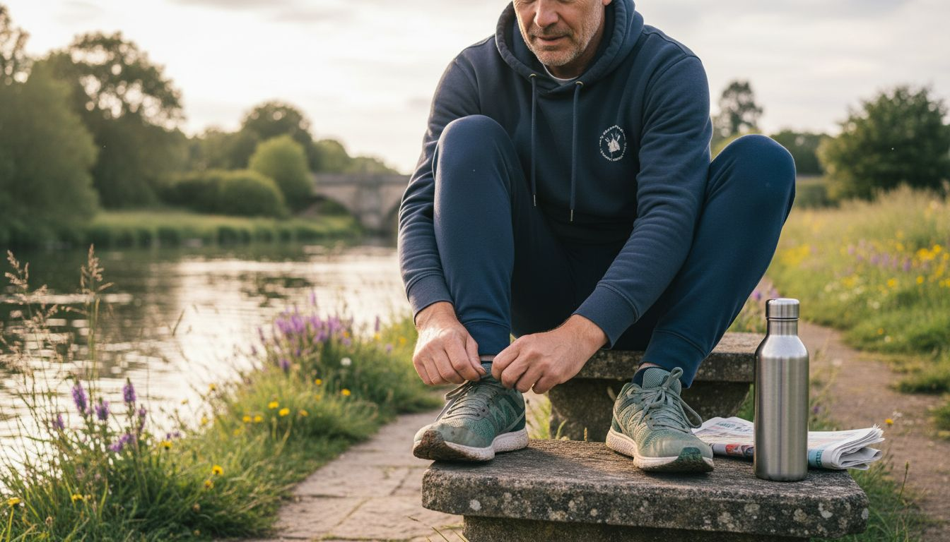 Man tying eco-friendly footwear outdoors