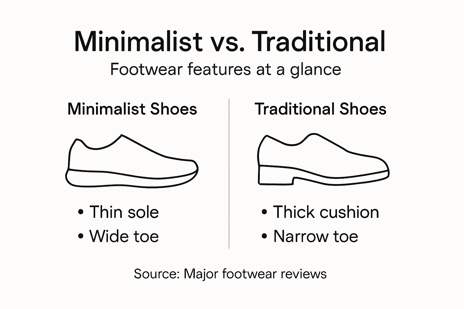 Infographic comparing minimalist to traditional shoes