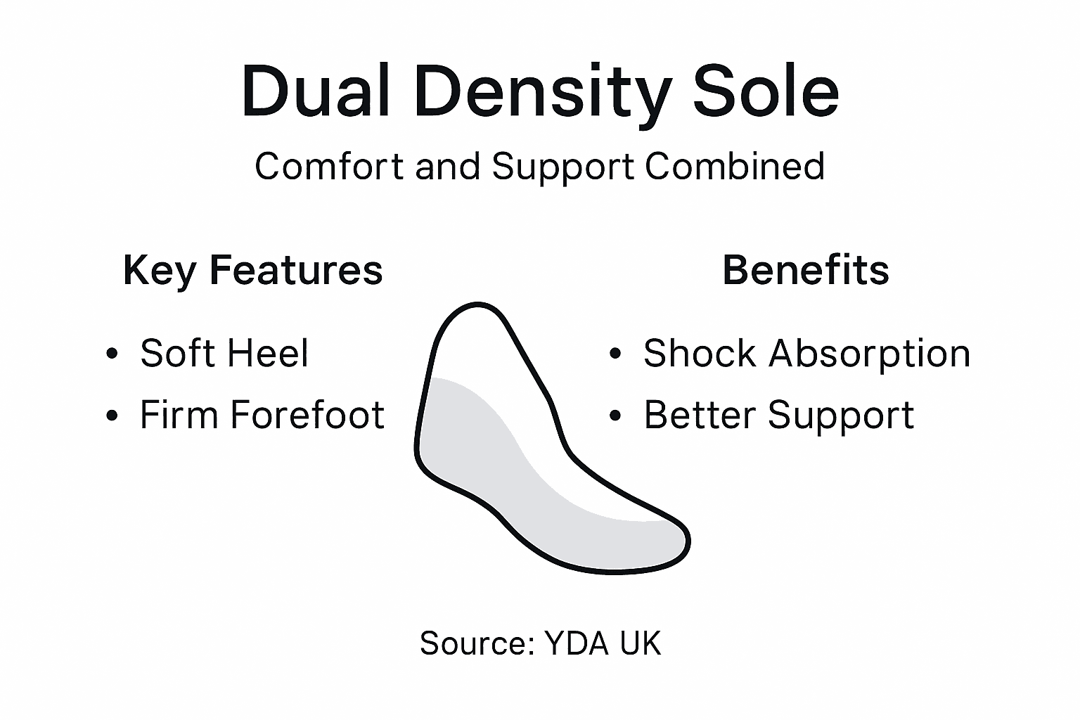 Infographic on dual density sole features and benefits