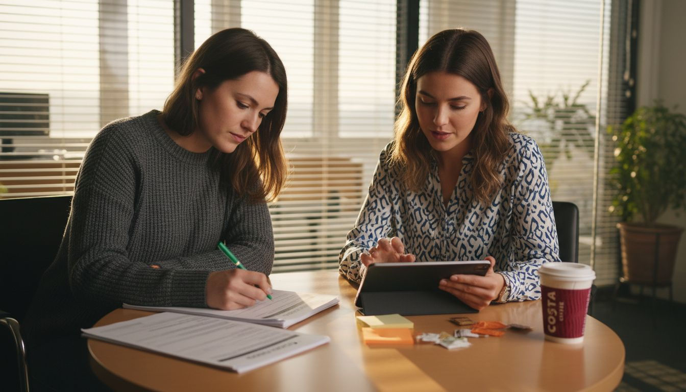 Coworkers discussing customer feedback together