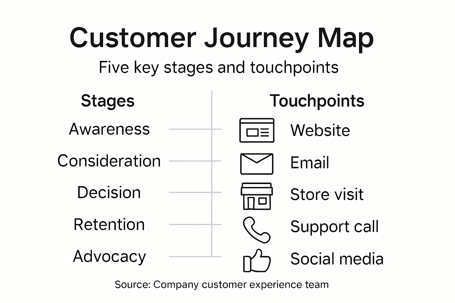 Infographic overview of customer journey stages and touchpoints