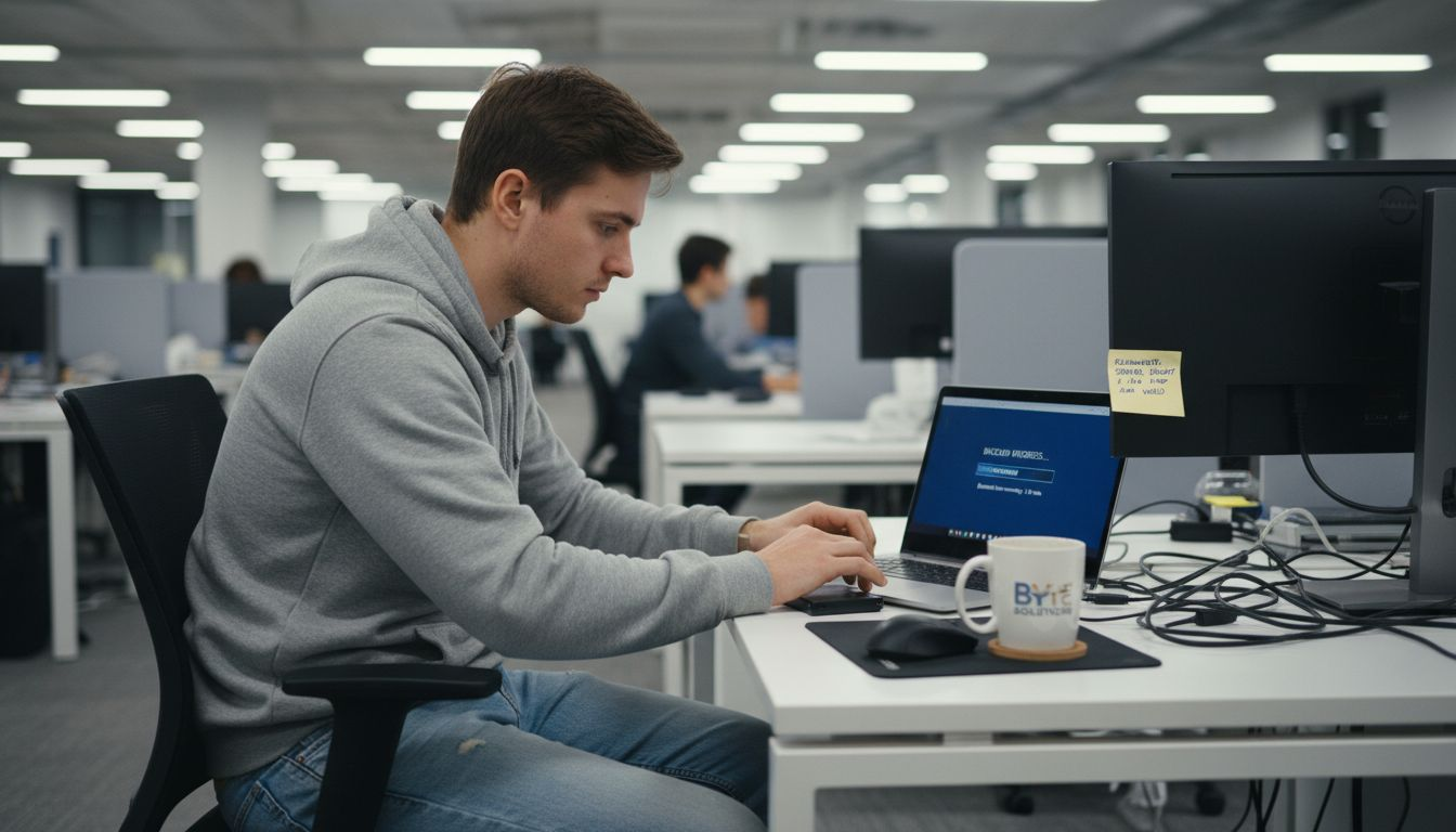 IT worker performing website backup