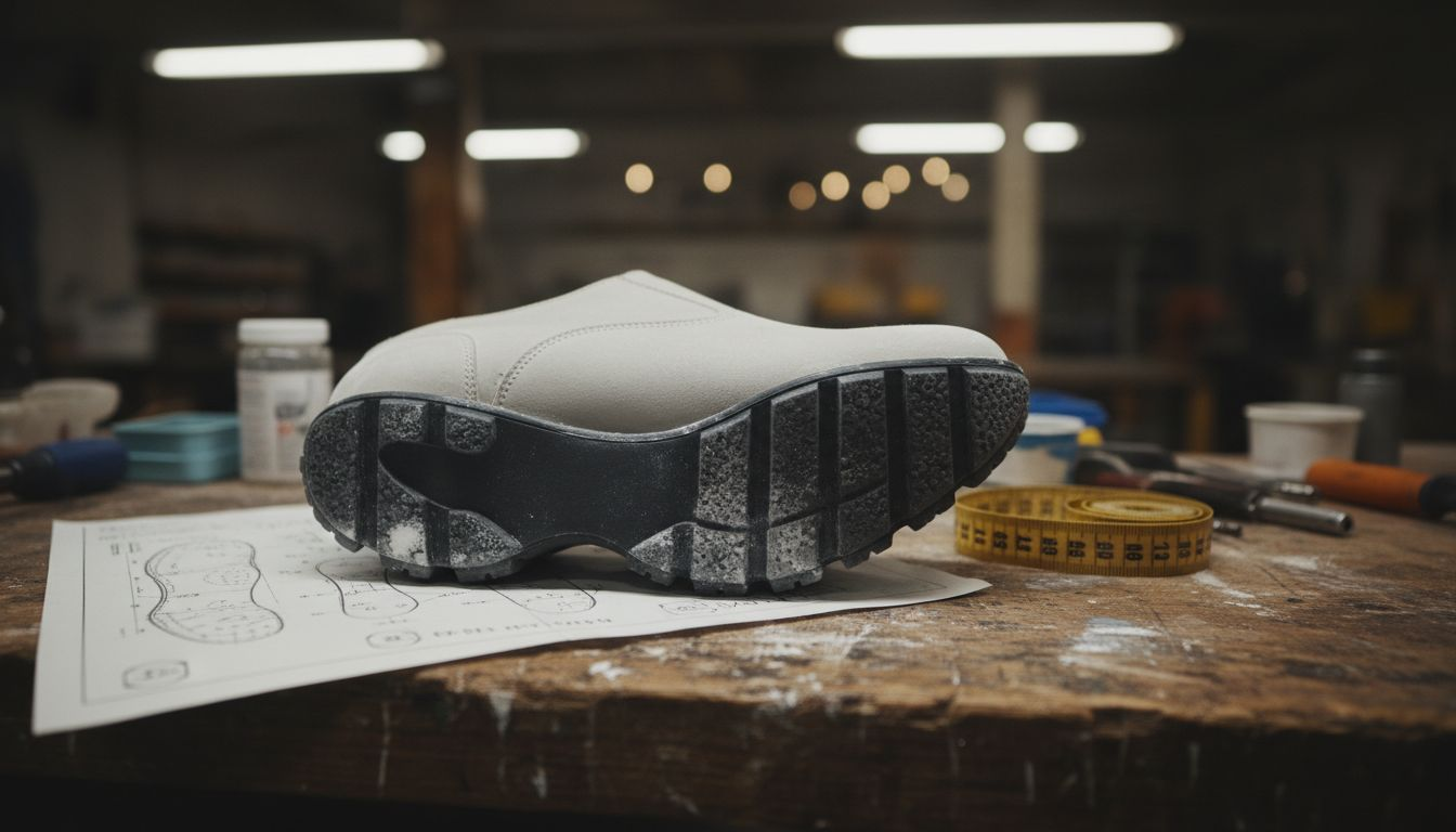 Closeup of rocker sole on workbench