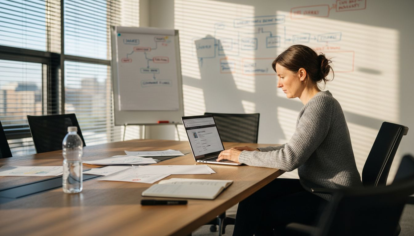 Woman managing CMS in meeting room