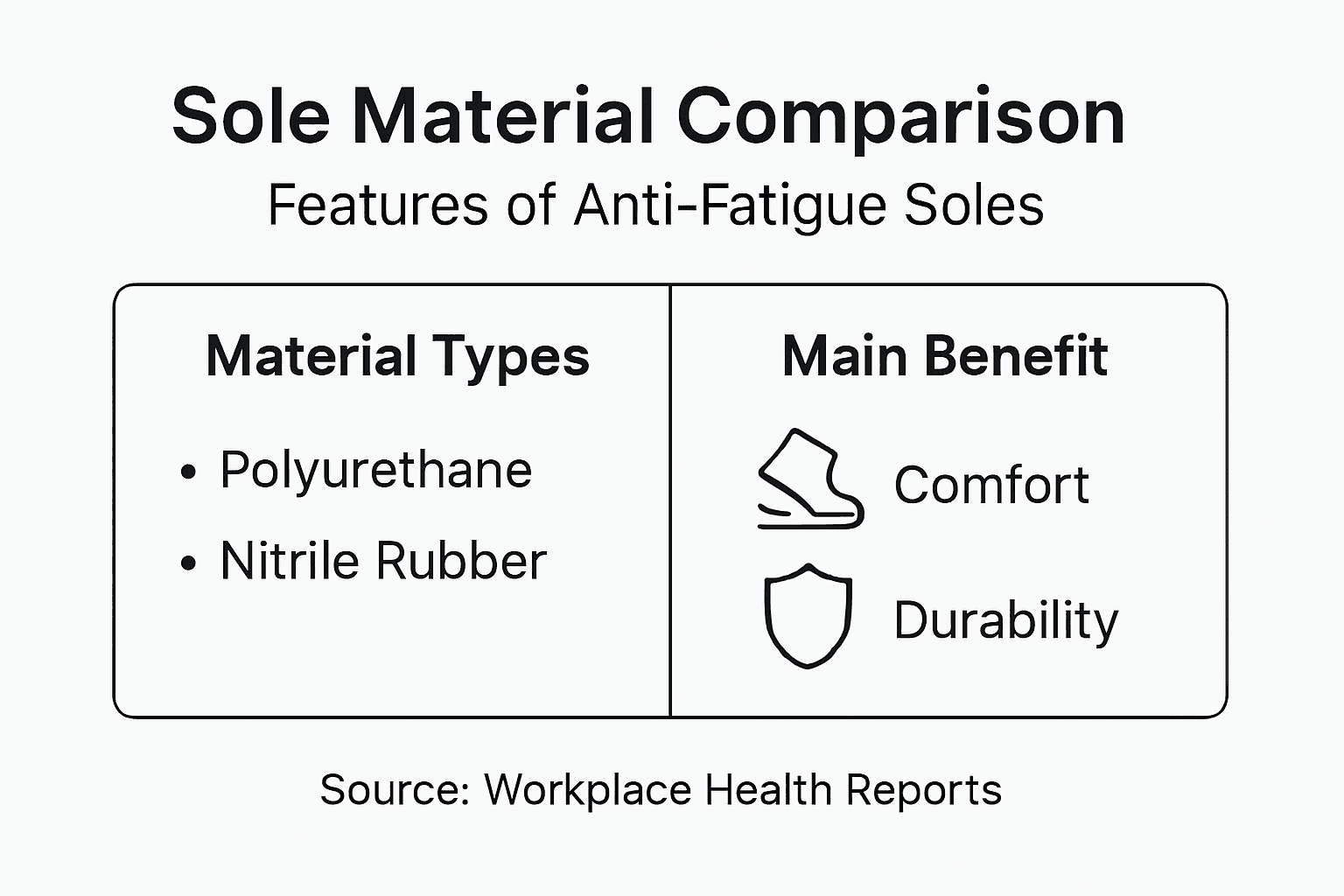 Infographic comparing anti-fatigue sole materials