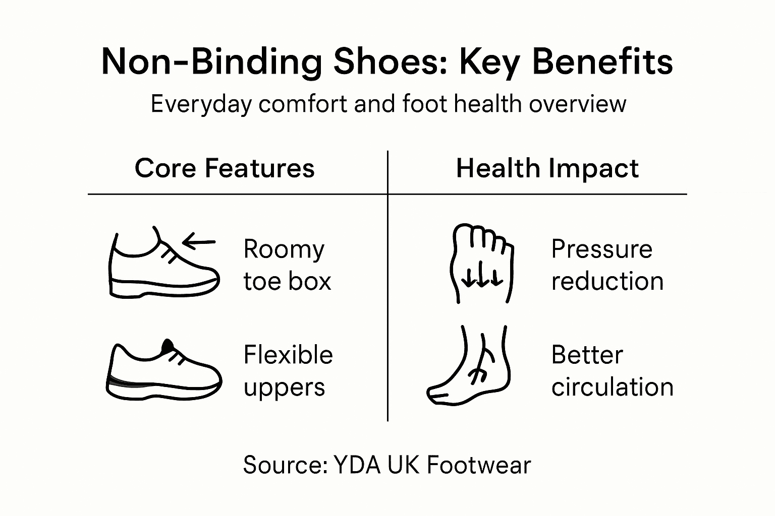 Infographic on non-binding shoe features and health