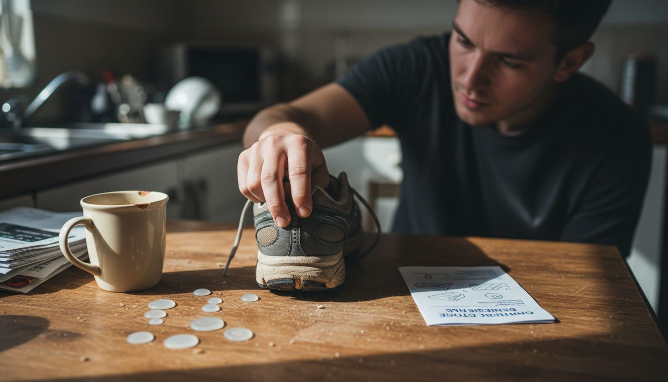 Man checking shoe insole cushioning