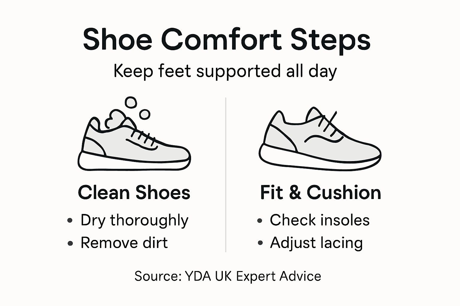 Infographic showing shoe comfort steps