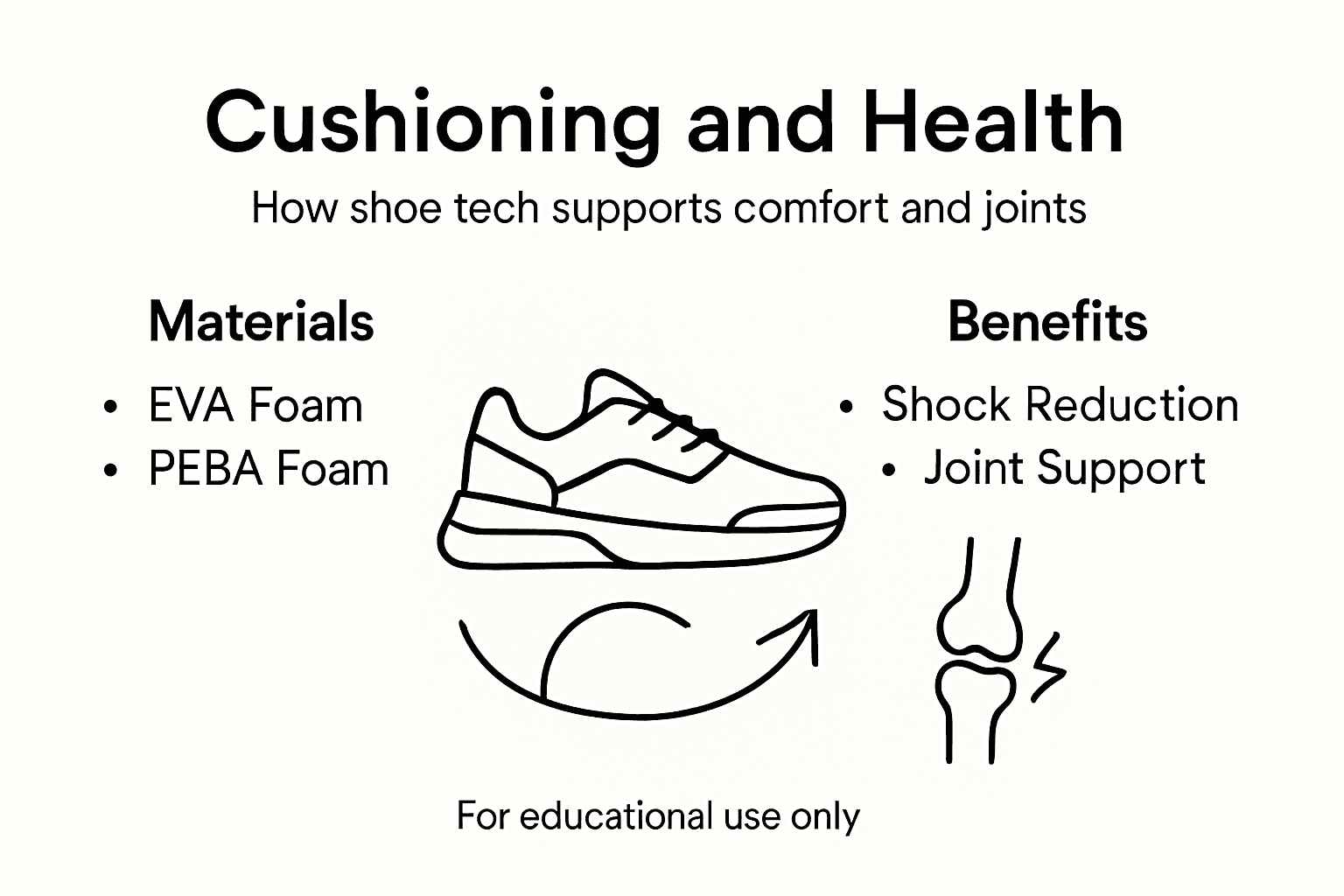 Infographic of shoe cushioning materials and benefits