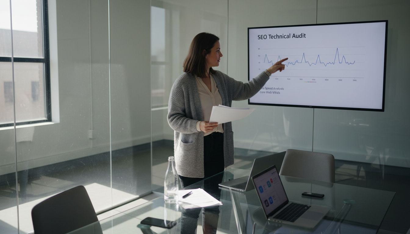 Marketer reviewing technical SEO audit