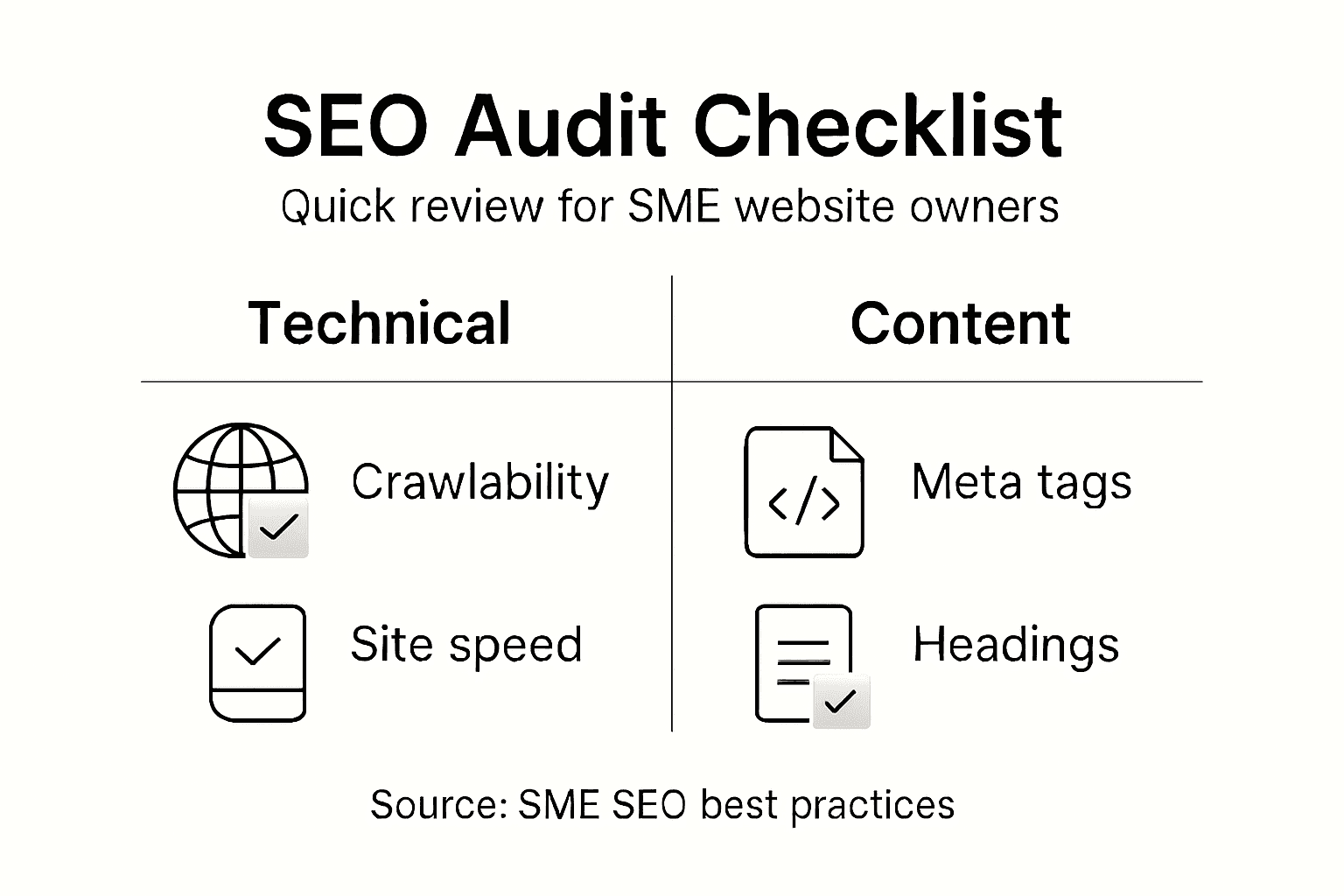 Infographic shows SEO audit checklist elements