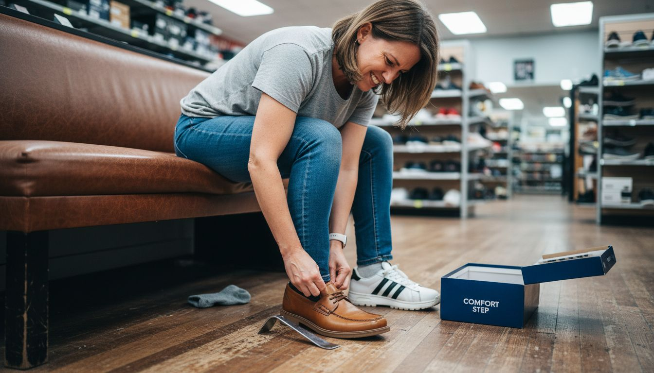 Woman trying on different types of shoes