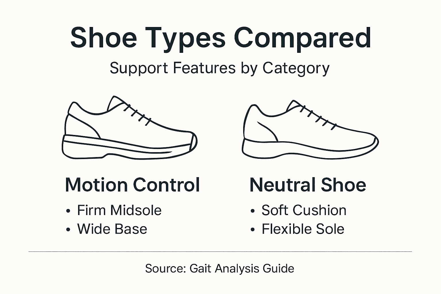 Infographic comparing shoe types motion support