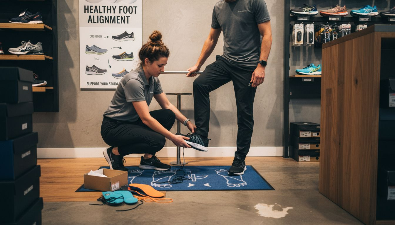 Fitting shoes for arch support in store