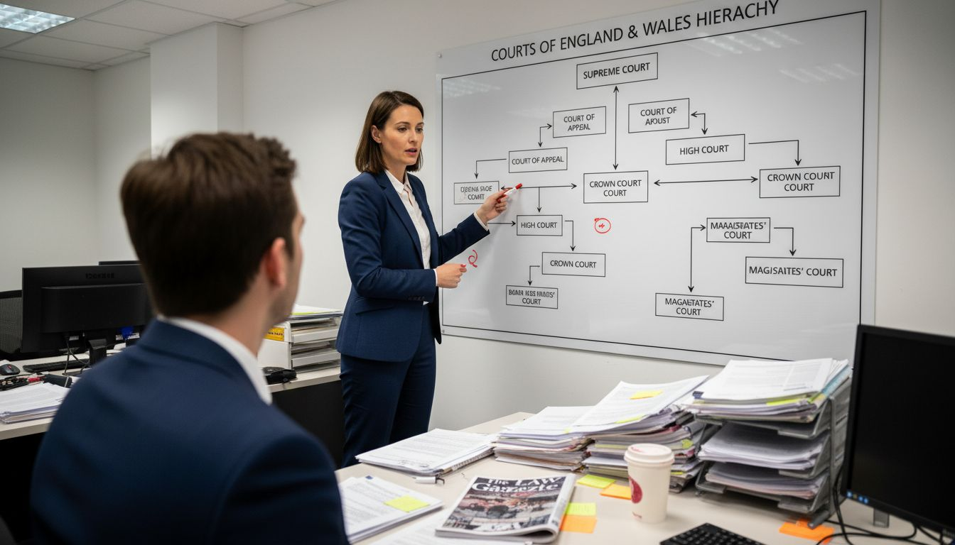 Solicitor discussing UK court system chart