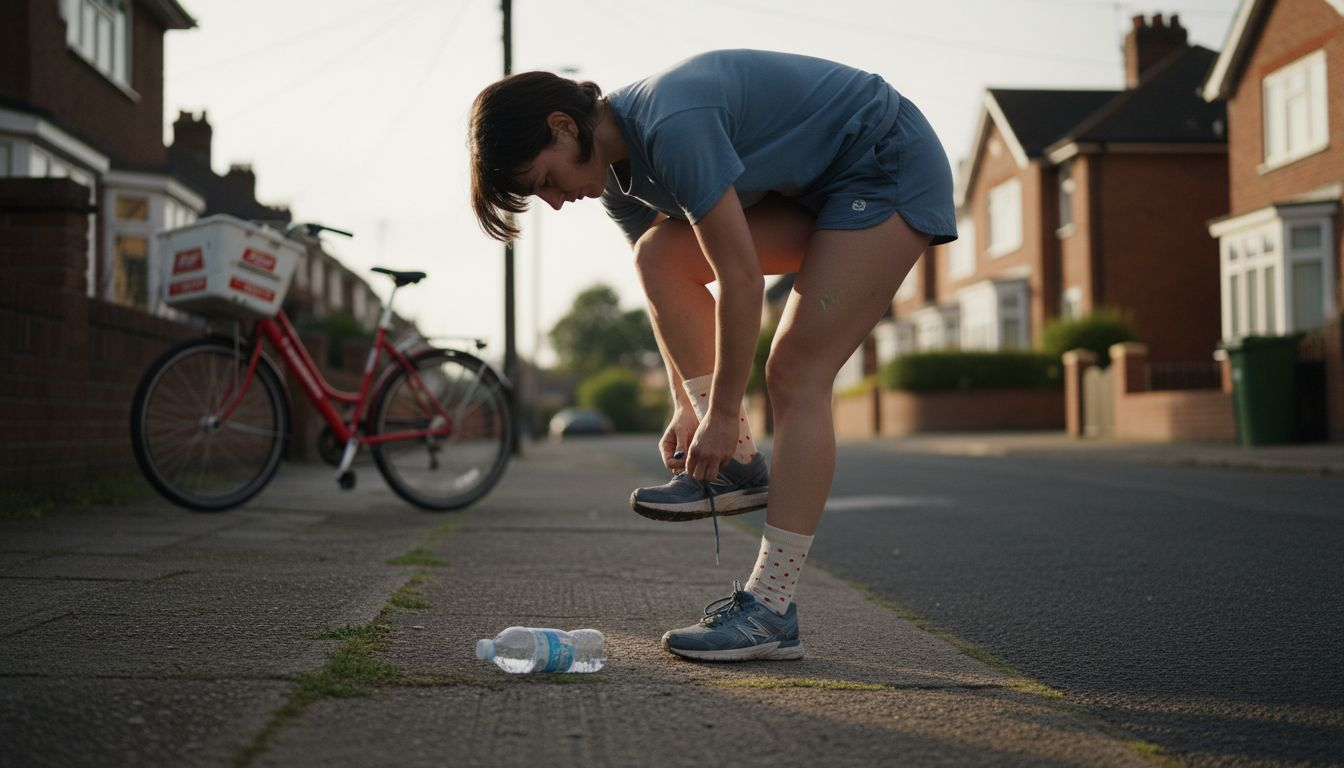 Woman tying shoes showing overpronation effect