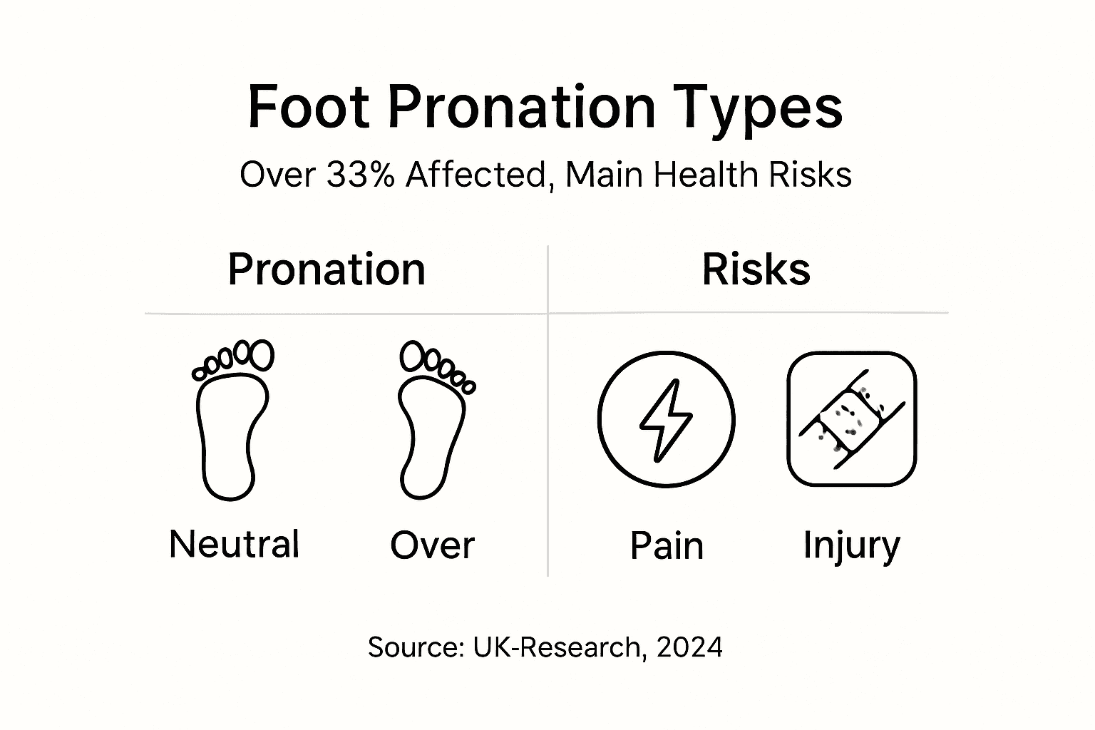 Infographic categorizing foot pronation types and risks