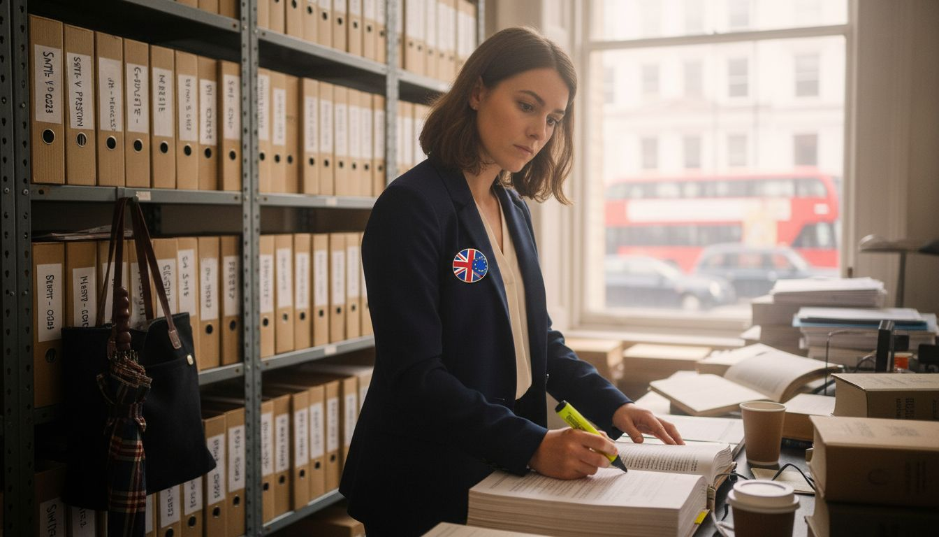 Paralegal preparing London law firm case files