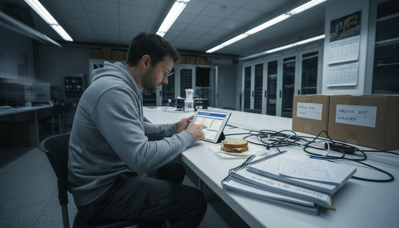Manager checks technical SEO site health in server room
